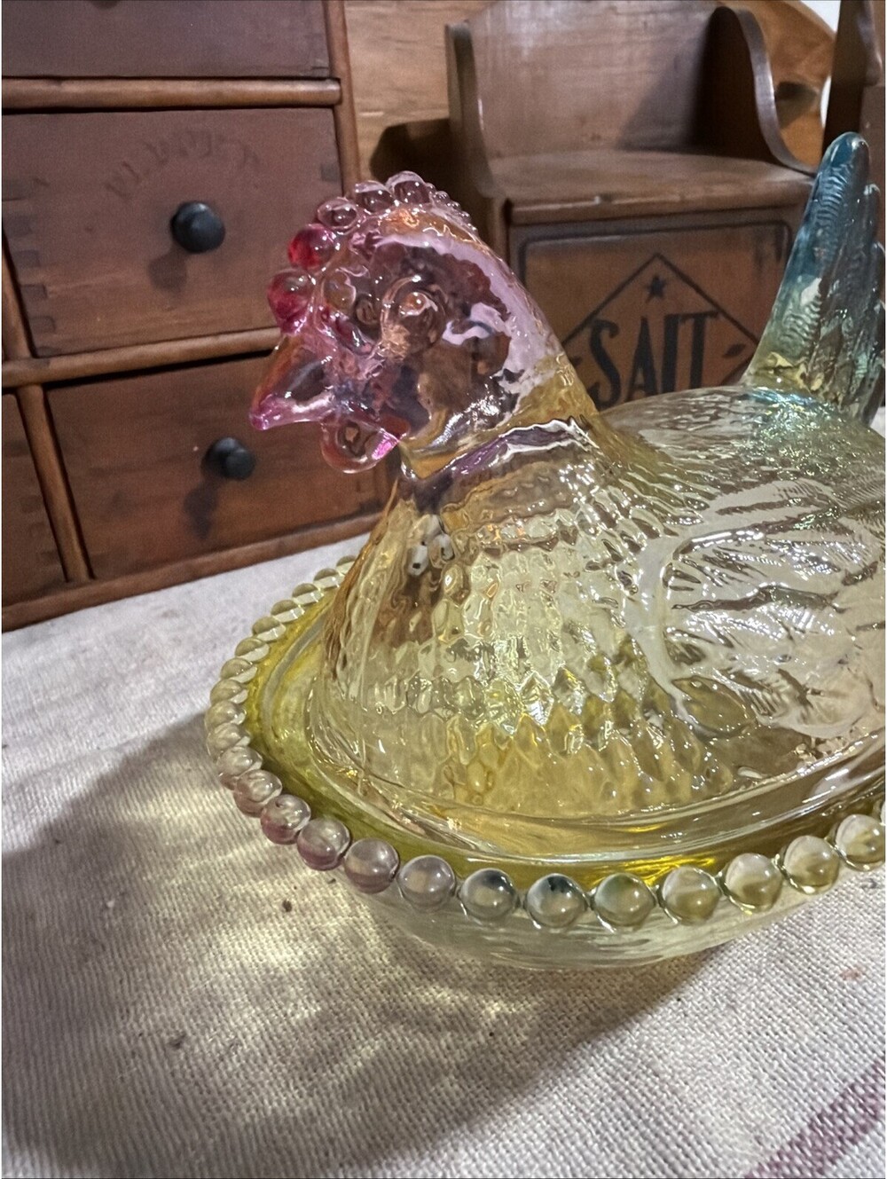 Pastel Rainbow Glass Hen on a Nest 2 piece 7” Country Farmhouse Cottage Decor - Picture 3 of 9
